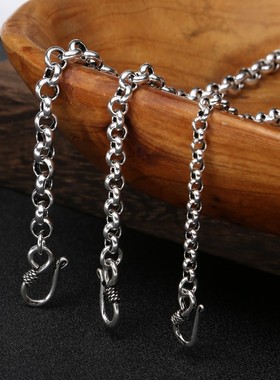 富贵鹿纯银项链经典流行男女锁骨链潮简约圆环复古毛衣链加长个性