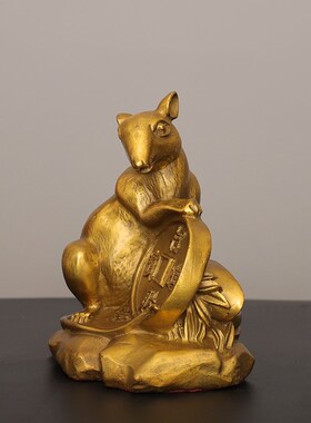 招财进宝黄铜鼠十二生肖鼠聚宝盆鼠家居客厅办公室工艺品
