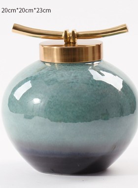 新中式陶瓷储物罐摆件提篮样板房办公桌书柜客厅玄关酒柜软装饰品