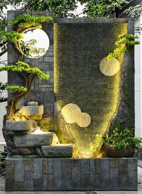 水幕墙假山流水屏风景观循环水庭院布置水景客厅落地喷泉装饰