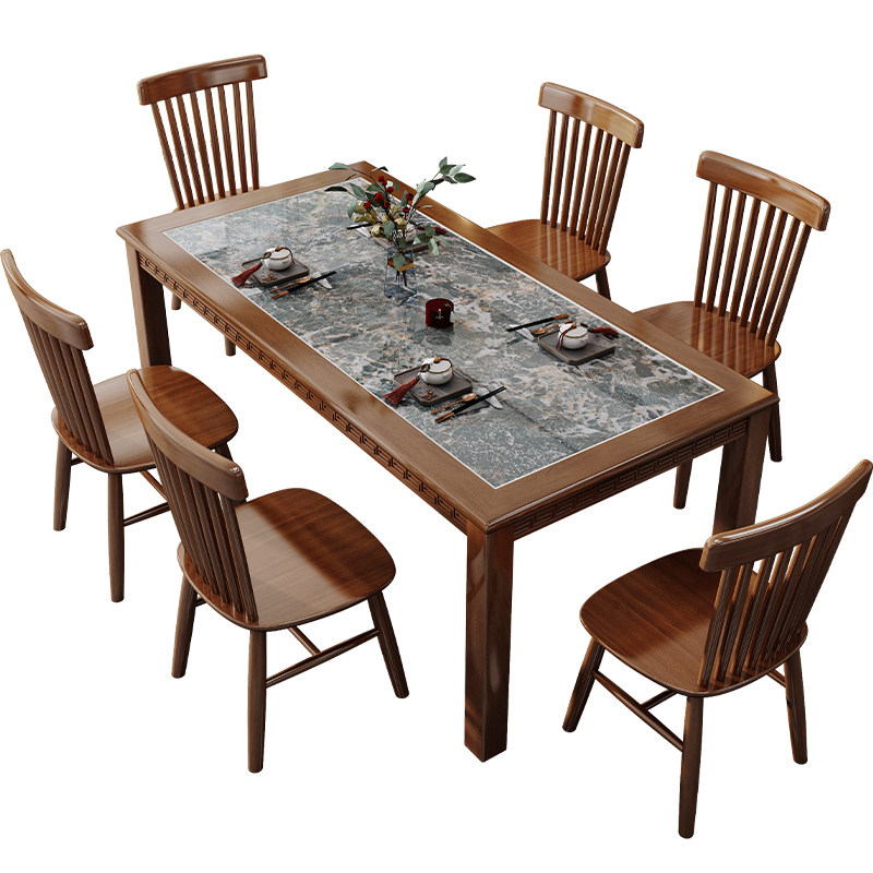 现代实木亮光岩板餐桌椅组合4人6人简约家用小户型长方形吃饭桌子,淘宝优惠券,粉丝福利购,淘宝优惠卷