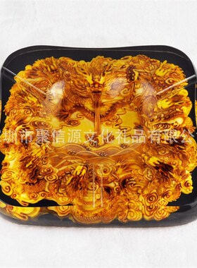 水晶九龙戏珠黑色定制烟灰缸家居装饰创意个性烟缸龙摆件送领导