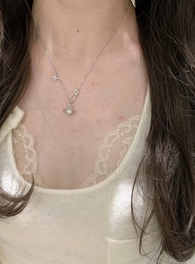 银色土星别针项链女气质高级感秋冬锁骨链个性小众设计百搭配饰