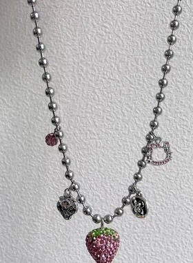 夏日彩色多巴胺串珠草莓吊坠项链女小众百搭颈链可爱甜美锁骨链潮