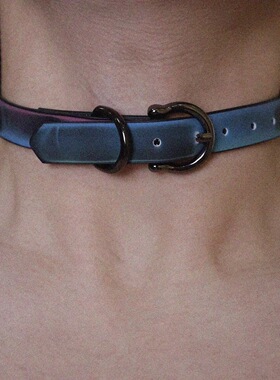 温感变蓝色项圈choker千禧辣妹风皮带扣高级感颈链亚文化皮革颈圈