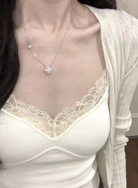 幸运闪钻四叶草项链女轻奢小众高级感爆闪锁骨链生日礼物