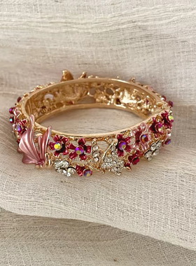 vintage中古花朵蝴蝶手镯女小众独特高级设计感精致百搭手饰手链