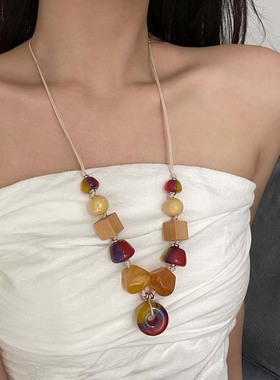 夸张纹理异形树脂不规则串珠项链