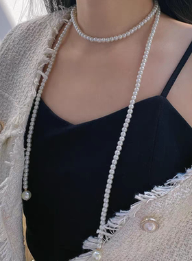 法式复古一款多戴珍珠串珠项链女