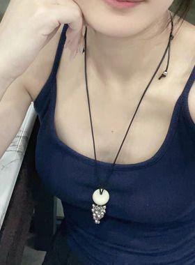 可抽拉黑绳金属葡萄长款项链颈链