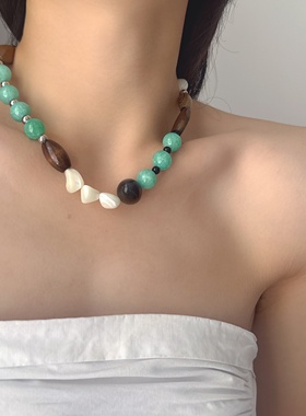 天然石绿色串珠项链女颈链锁骨链