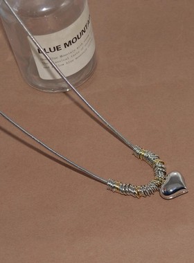 甜酷风金属银色爱心吊坠项链女款