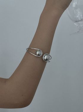 超闪亮银色圆球开口手镯手环