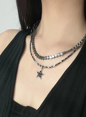 星星月亮双层项链锁骨链