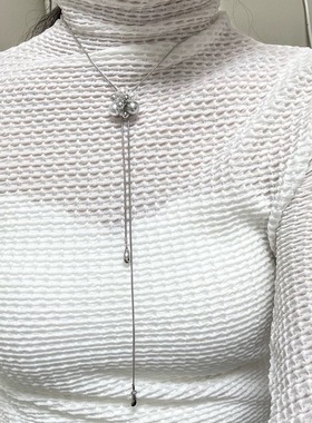 璀璨珍珠花球花水滴抽拉流苏项链