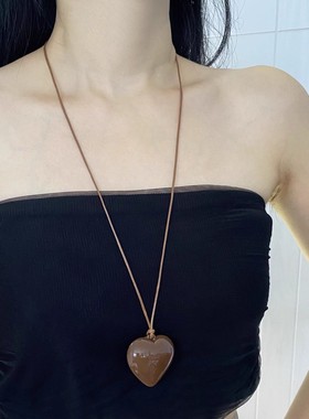 简约百搭爱心吊坠项链女皮绳小众