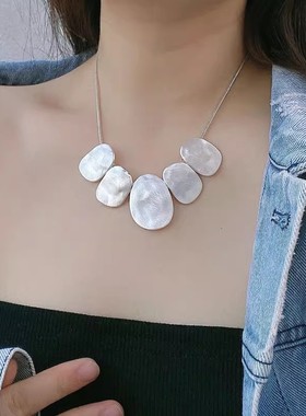 冷淡风时尚几何金属拉丝片项链潮