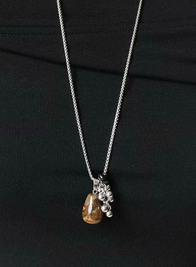 天然虎眼石水滴葡萄串项链毛衣链