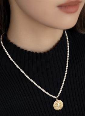 荷鲁斯之眼淡水珍珠项链配饰女高级感锁骨链2024新款爆款百搭颈链