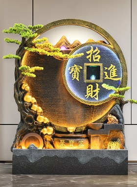 中式水幕墙屏风庭院花园客厅造景假D山流水喷泉水景观落地装饰摆