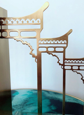 现代金属书靠书挡软装工艺饰品摆件新中H式书立样板房间书房办公