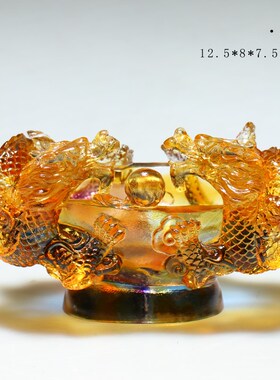琉璃龙聚宝盆招财双龙戏珠礼品摆件工艺品店铺财位聚财开业礼物