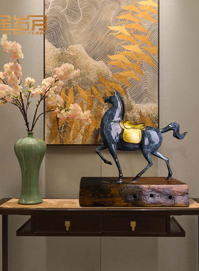 铜金岁月铜马摆件创意工艺品新中式马上金安客厅办公室家居饰品