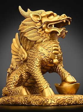 纯铜麒麟摆件一对纯铜踩八卦火麒麟摆件家居办公室装饰客厅工艺品