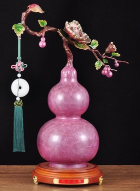 彩铜花开富贵葫芦摆件招财福禄家居客厅酒柜中式装饰品乔迁礼品