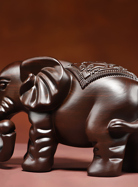 实木雕刻大象摆件黑檀木雕吸水福财对象家居玄关办公室装饰工艺品
