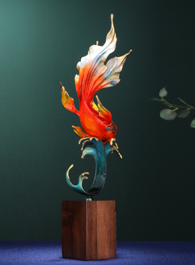 如鱼得水纯铜摆件玄关入户客厅酒柜办公室桌面装饰品乔迁开业礼物