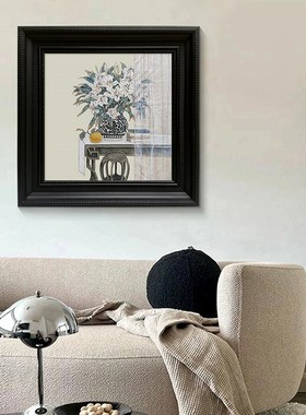宋代美学茶室中古静物瓶装饰挂画白色卉客厅玄关手绘油画