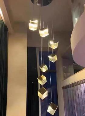 冰块楼梯装饰小吊灯别墅挑高客厅餐厅简约轻奢不锈钢玻璃长线吊灯