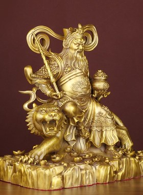 纯手工黄铜财神像 赵公明财神骑虎像 公司店铺供奉财神 中式风格