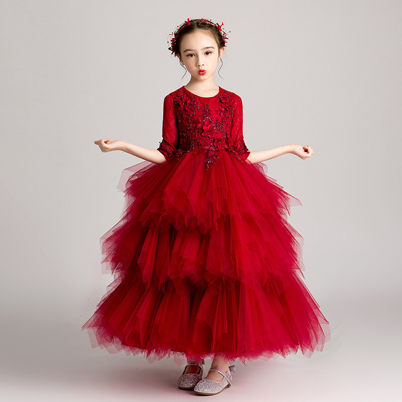 红色公主裙女童蓬蓬纱生日走秀小女孩花童婚纱礼服儿童演出服夏季,淘宝优惠券,粉丝福利购,淘宝优惠卷