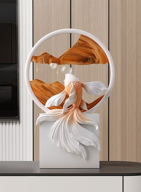 新年装饰年年有鱼创意流沙画客厅玄关轻奢摆件乔迁礼物送领导朋友