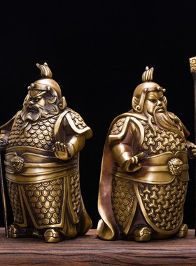 纯铜哼哈二将门神一对镇宅摆件 乔迁新居入宅 高档创意礼品工艺品