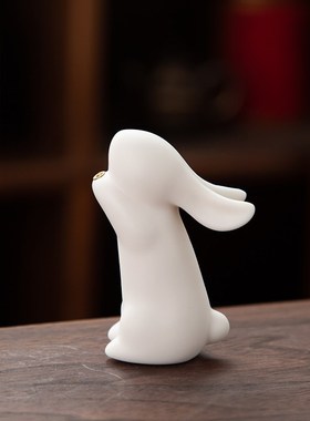 德化陶瓷【摆件】白色拜拜兔香插摆件 香线办公桌客厅装饰礼品