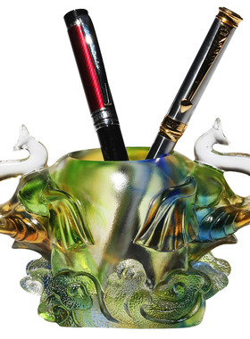 琉璃笔筒创意时尚老板桌面摆件精致实用办公室装饰品高档生日礼物