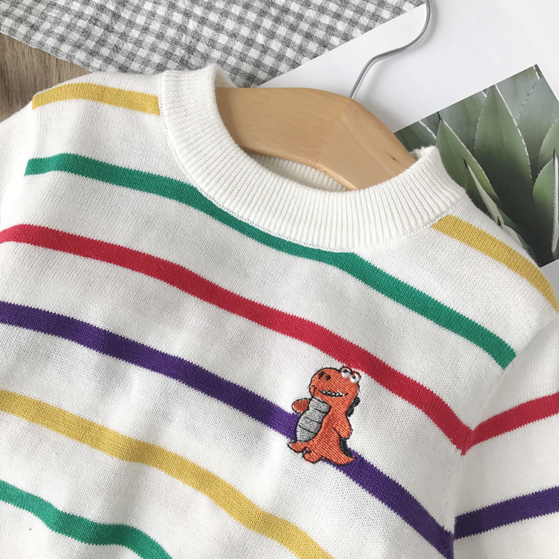 柔软80-150男童纯棉线毛衣婴儿薄棉线衫彩条宝宝针织衫小童春装 - 图1