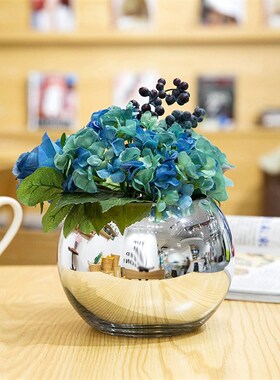 欧式圆球金色花瓶白黑银水养插花桌面圣诞节电镀镜面圆形摆件花瓶