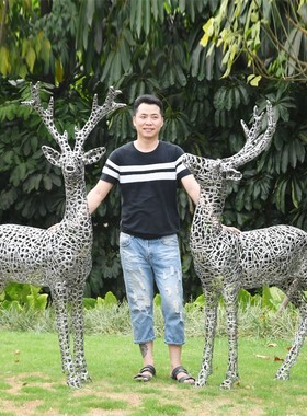 户外园林景观不锈钢铁艺抽象动物梅花鹿雕塑镂空艺术品装饰摆件