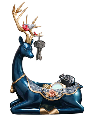 福鹿玄关放钥匙收纳盒北欧轻奢进门口鞋柜客厅入户家居装饰品摆件