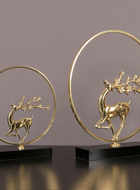 创意新中式轻奢铜鹿招财鹿福鹿摆件家居客厅屏风玄关酒柜乔迁送礼