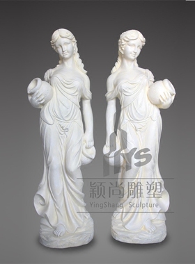 欧式落地人物喷泉摆件大型仕女雕塑抱罐流水工艺品水景水池装饰品