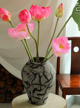 中古花瓶侘寂风手绘陶瓷花瓶高级感景德镇新中式空间花器软装摆件