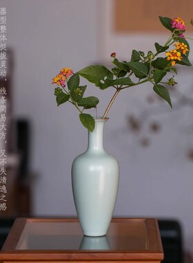 汝窑新中式简约瓷器花瓶陶瓷花器仿古插花瓶子家居装饰品客厅摆件