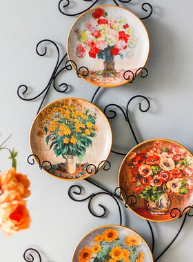 梵高油画装饰艺术盘子摆件美式陶瓷摆盘客厅电视柜向日葵样板间