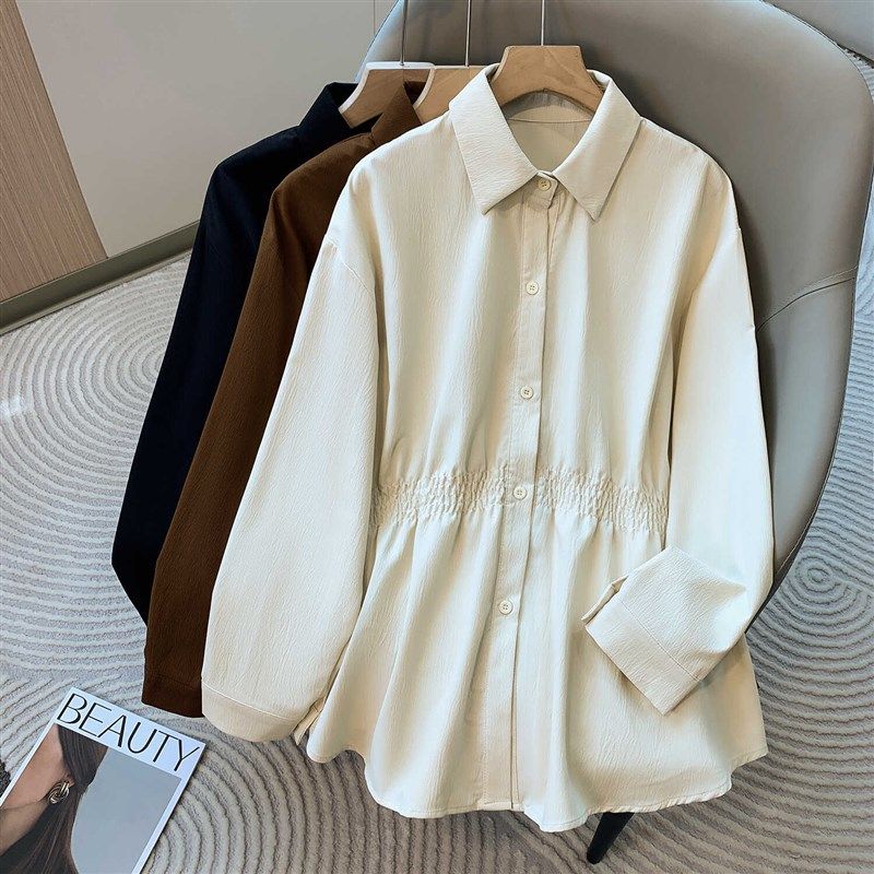 大码女装春秋季新款胖mm时尚气质收腰显瘦法式衬衫外套设计感上衣,淘宝优惠券,粉丝福利购,淘宝优惠卷