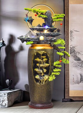 中式客厅流水鱼缸喷泉循环水加湿器景观玄关招财家居摆件开业送礼